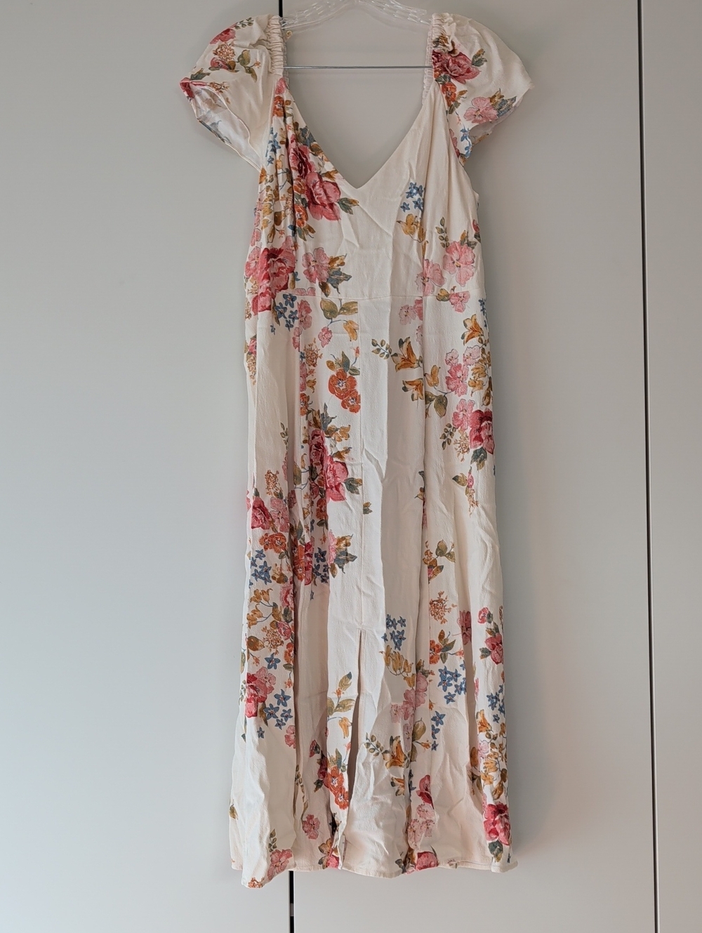Sezane Alessia Ivory Maxi Dress with Pink, Blue & Tan Floral Print